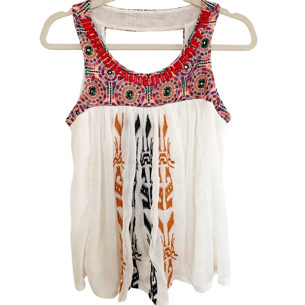Anthropologie Akemi + Kin Boho Embroidered Beaded Flowy Tank XS